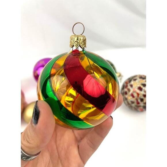 VTG Glitter Glass Ornaments Lot of 8 Round Sphere Hand Painted Czech Bulb - Picture 13 of 16